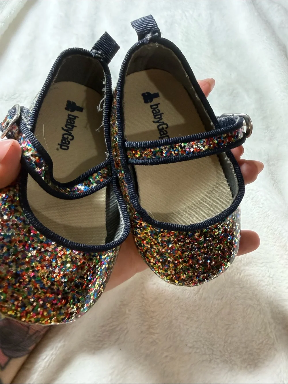 GAP Girls Navy Mary Jane Glitter Flats - Multicolor Sparkle